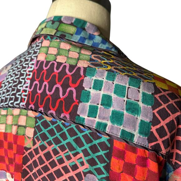 JOHNNY WAS Isadora Waves Long Sleeve Silk Patchwork Button Down Blouse Women's - Picture 6 of 7